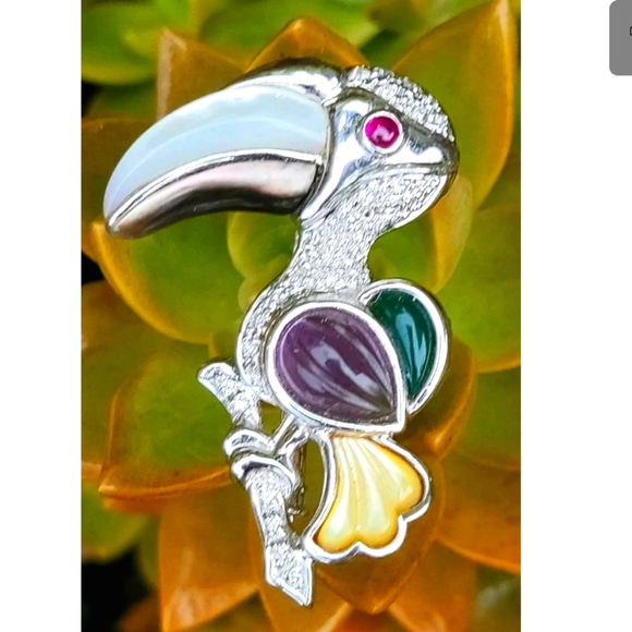 18k Gold Bird Pendant Brooch Diamond Gemstones